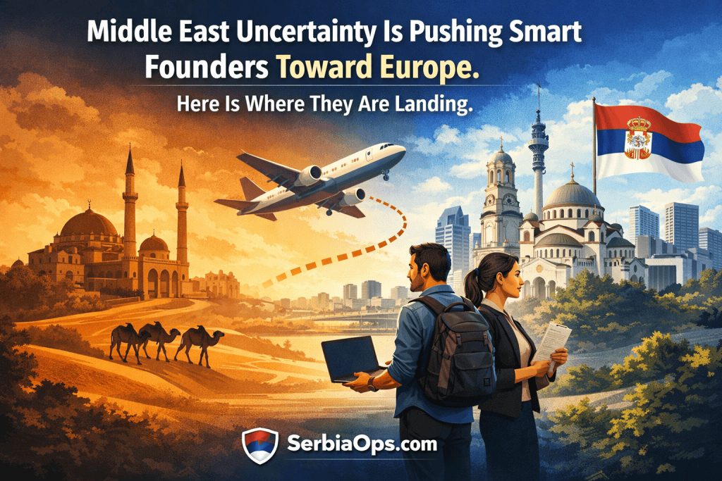 ounders leaving Middle East uncertainty and relocating their business to Serbia, Europe in 2026, with SerbiaOps as their market entry guide