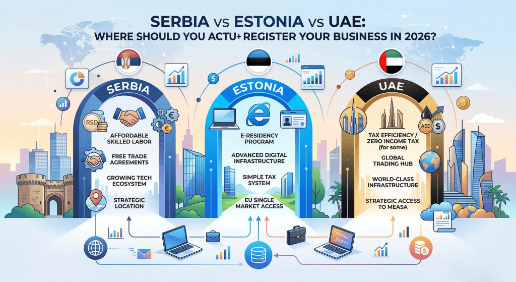 Serbia Estonia UAE business registration comparison for foreign founders 2026